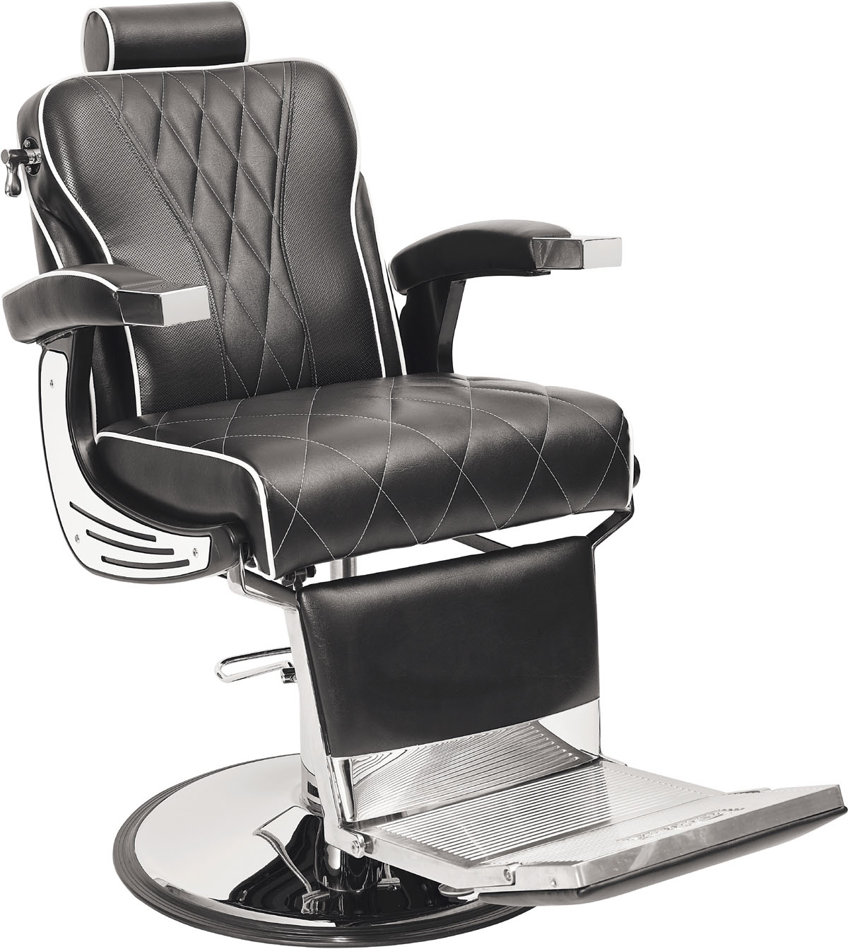  Barburys Aston Fauteuil Barbier Noir avec Coutures Blanches 