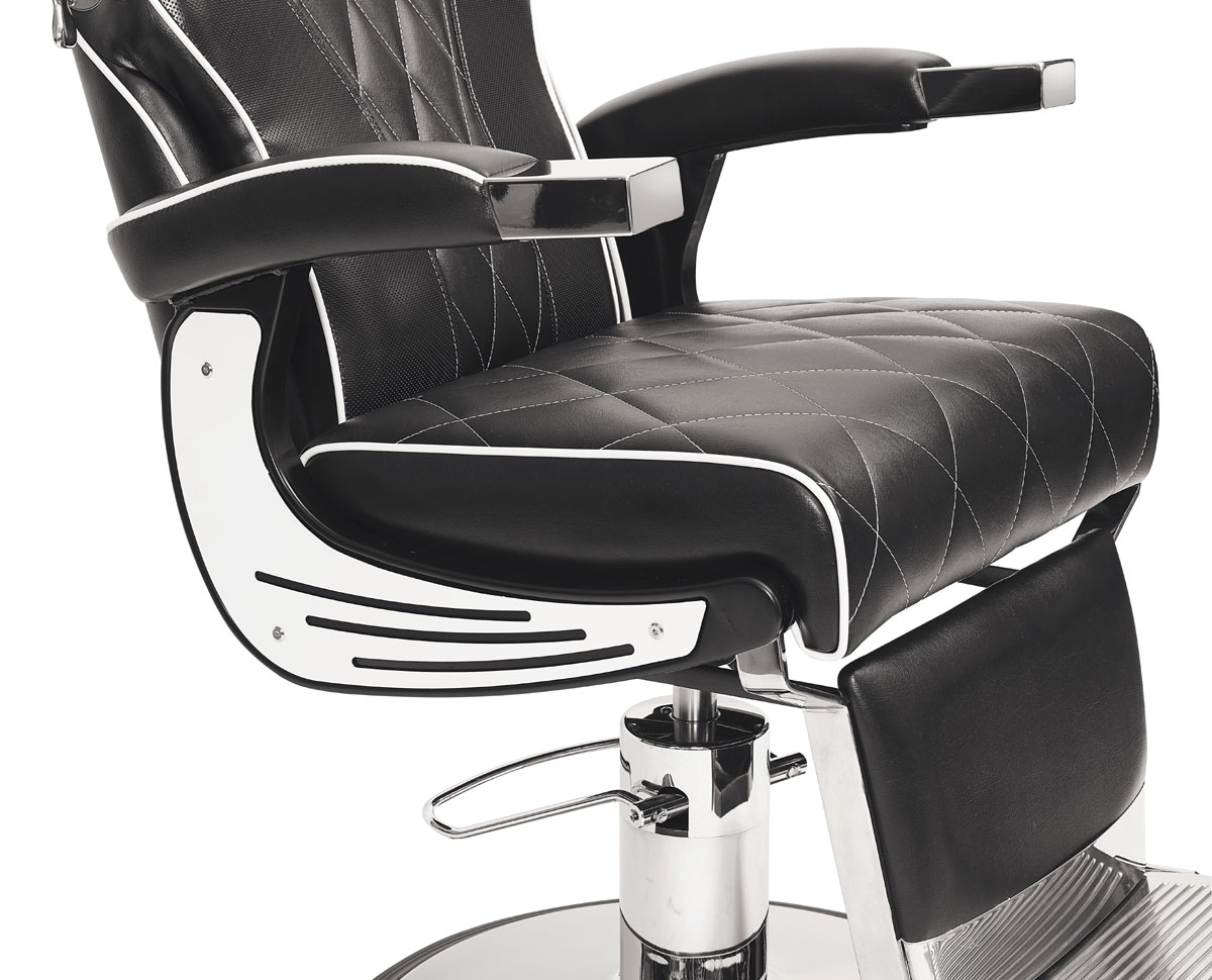  Barburys Aston Fauteuil Barbier Noir avec Coutures Blanches 