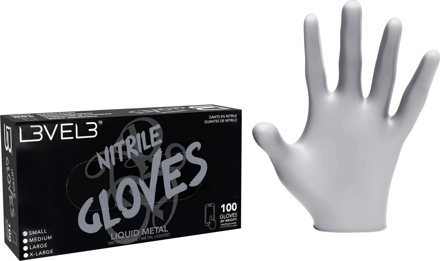  L3VEL3 Gants en nitrile S M&eacute;tal Liquide 