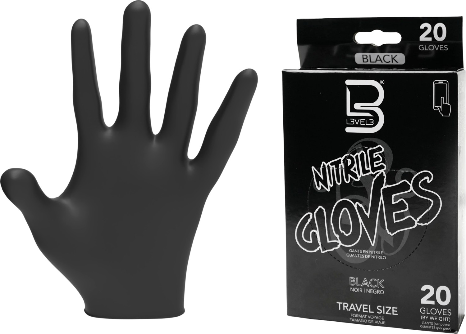  L3VEL3 Nitrile Gloves X-Large Black Travel Size 